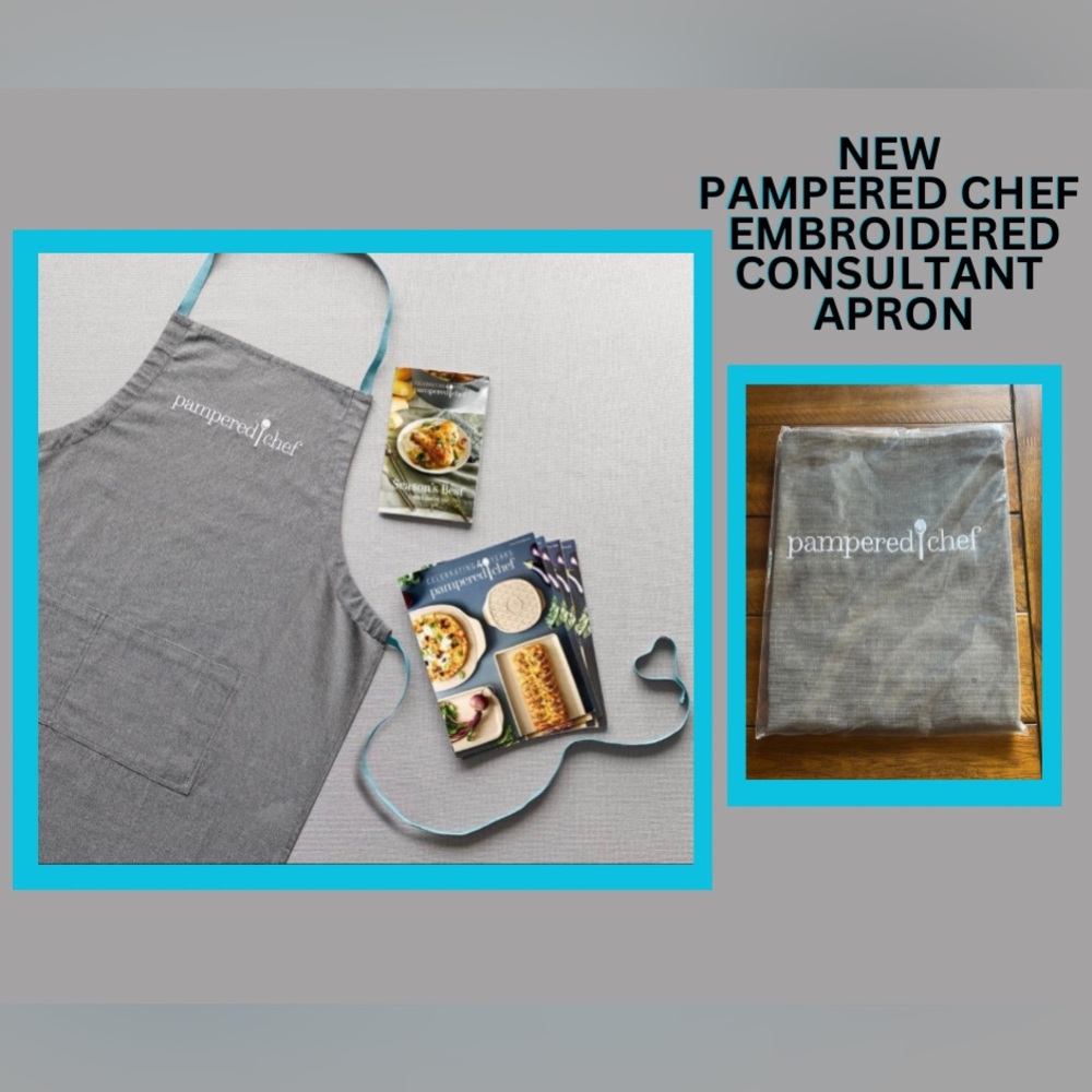 New Pampered Chef Consultant Apron Embroidered
Wording Spoon 100% Cotton Sealed